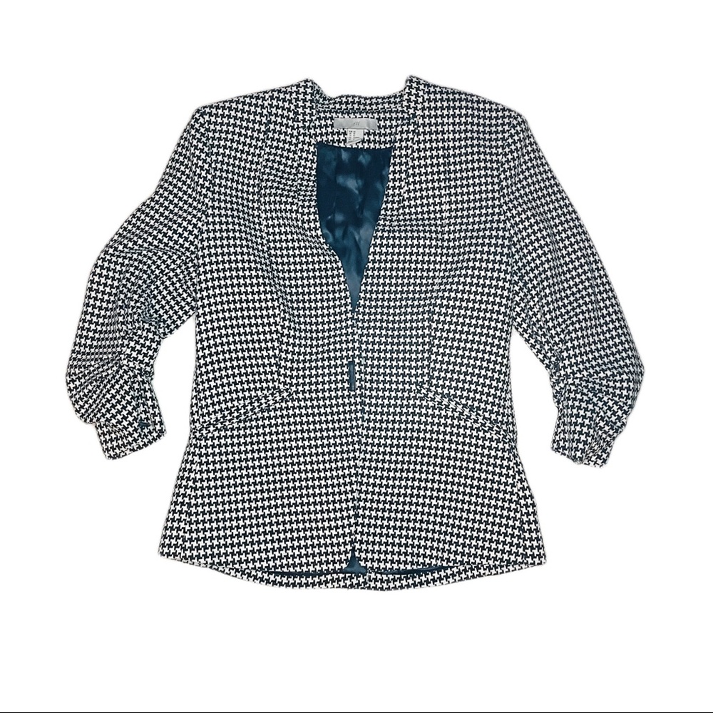 H&M Women's Black and White Houndstooth Blazer 10
